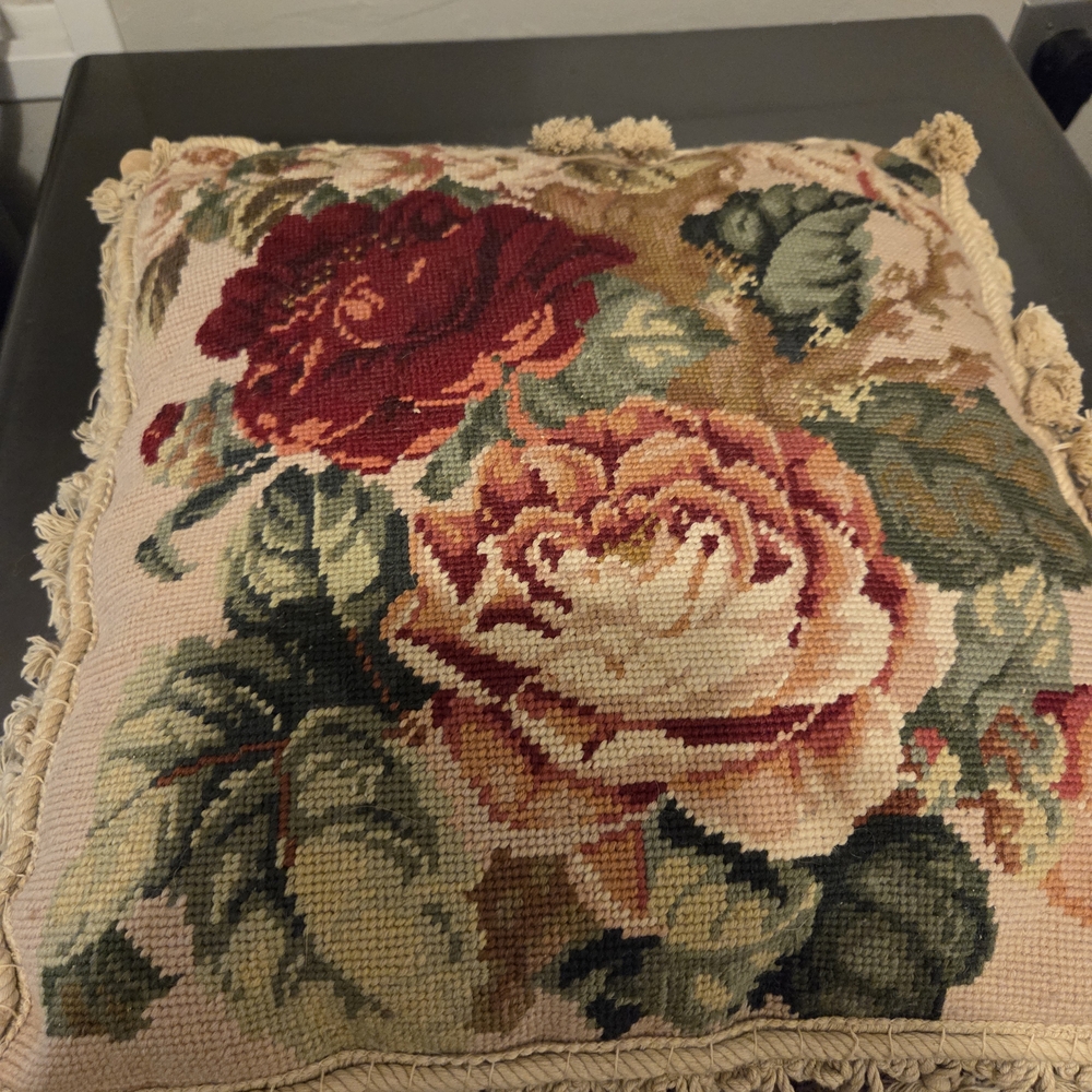 Floral Accent Pillow with Tassels